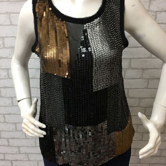 ‎Nicole Miller black/gold sequin top -- S - Picture 3 of 8